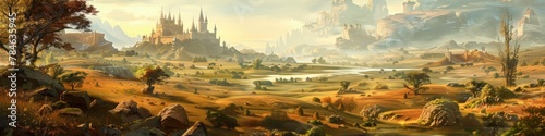 Fantasy Castle in Autumnal RPG Landscape for Game Design and Storytelling Backgrounds