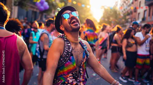 Transsexual Man Enjoying LGBT Parade at Sunset
 photo