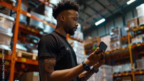A Warehouse Worker with Smartphone