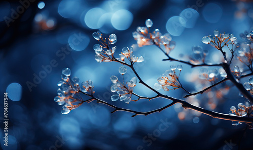 Tree branch on a blue background.