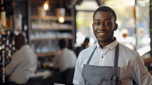 A Smiling Waiter in a Restaurant