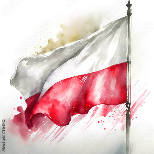 Flaga Polski na maszcie ilustracja © grafik Monika Janiak