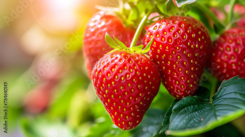 Greenhouse tunnel with young fresh organic strawberries. Plant nursery.