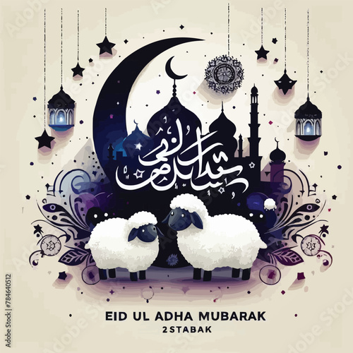 Free vector Happy eid ul adha mubarak with sheep vector illustration