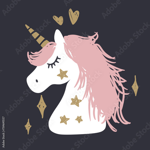 Boho unicorn Head Folk art Vector illustration