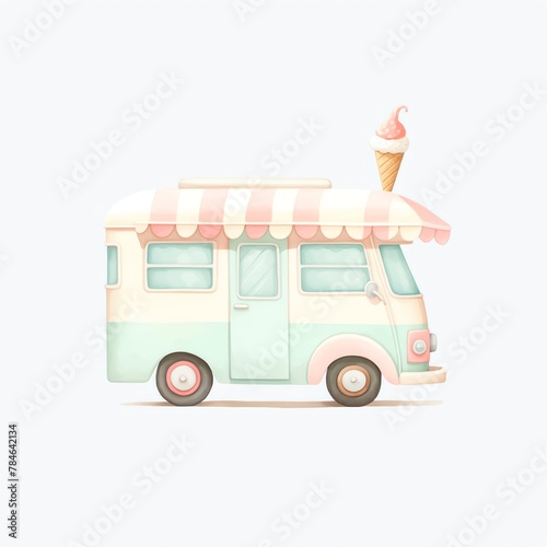 A cute cartoon ice cream truck.