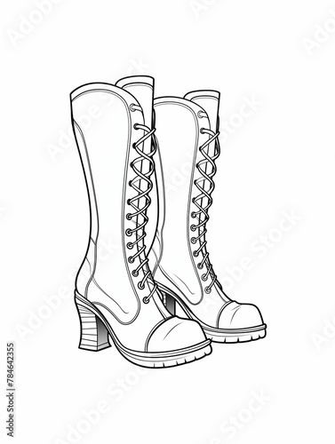 pair of boots, line drawing of long boot, footwear photo