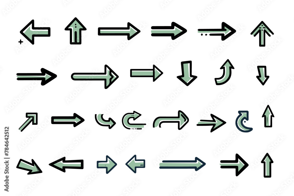 Arrow collection vector. Collection hand drawn arrows. Arrow icons set. Doddle and sketch arrow set. Direction symbols vector illustration Arrow collection vector. Collection hand drawn arrows. Arrow icons set. Doddle and sketch arrow set. Direction symbols vector illustration