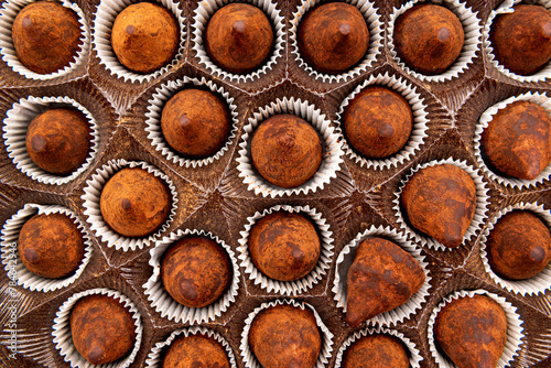 Canvas Print Sweet candies in a box. View from above. Sweets