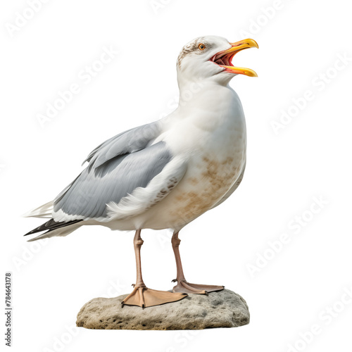 seagull with open beak Standing on Rock.