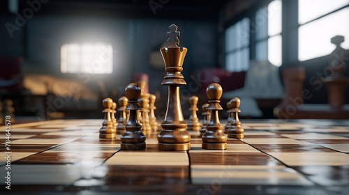 random chess on a wooden chess board photo