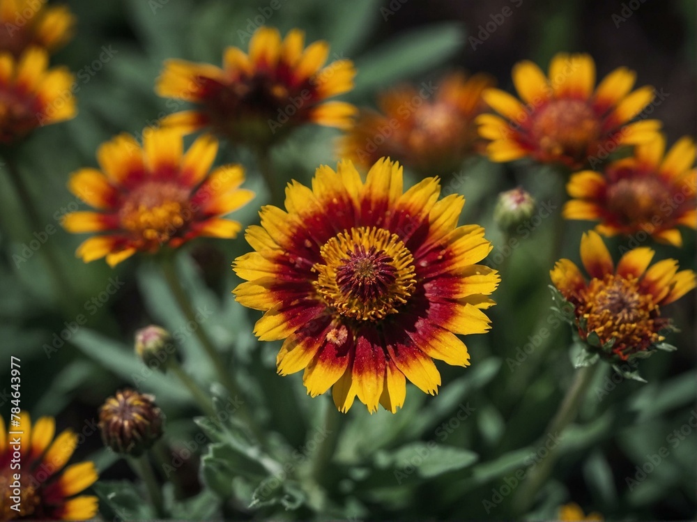 Close-up shot of bright Gaillardia flowers with a depth of field emphasizing their vibrant colors Close-up shot of bright Gaillardia flowers with a depth of field emphasizing their vibrant colors