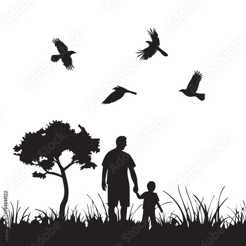 Parent and child silhouette, Happy fathers day vector icon © Pixzot