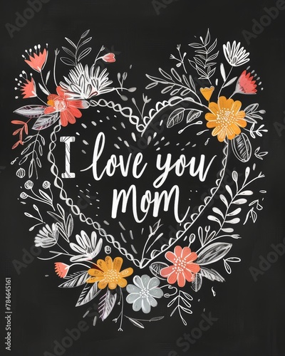 Heart-shaped 'I Love You Mom' Floral Design Generative AI