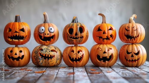 Collection of Expressive Pumpkin Designs with Diverse Emotions Generative AI