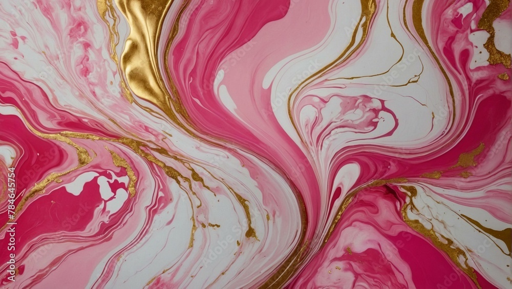 A stunning image of vibrant pink and golden swirls creating an opulent marble effect design, rich and luxurious