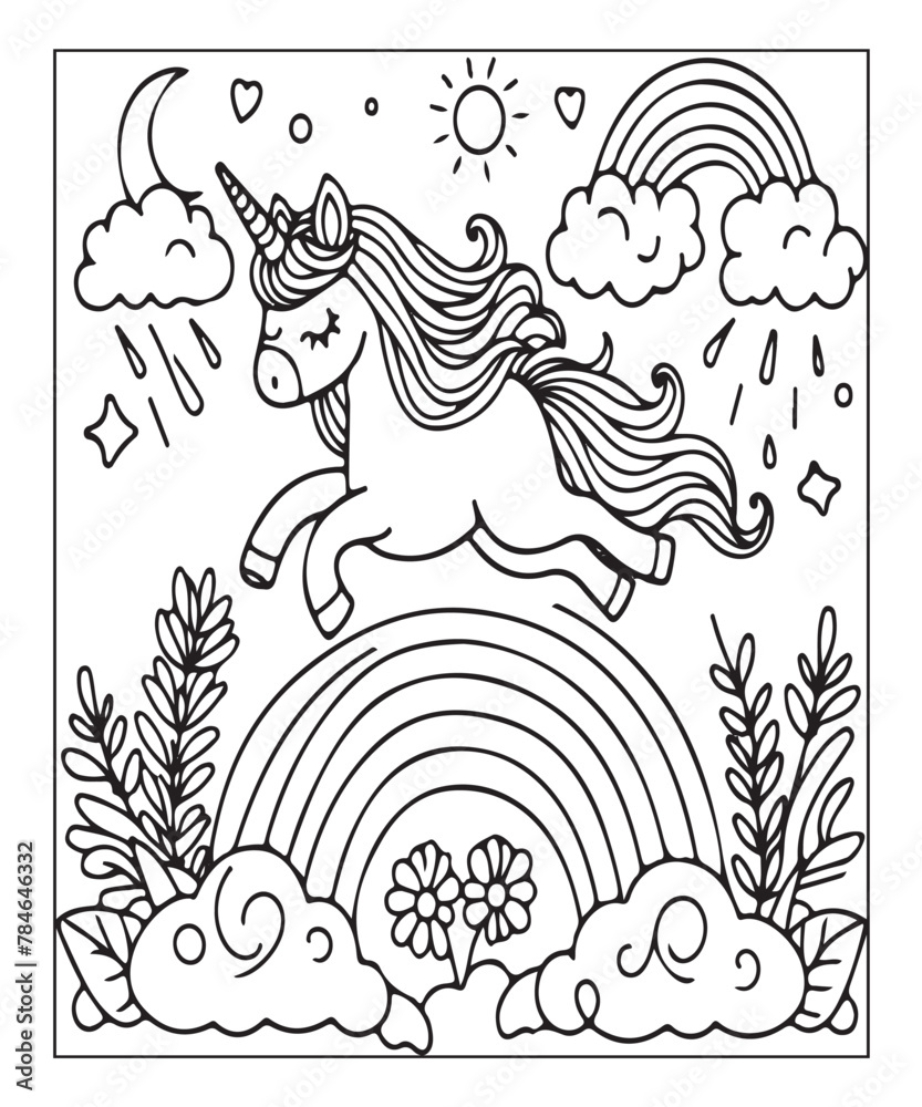 Fototapeta premium cute unicorn coloring page for kids
