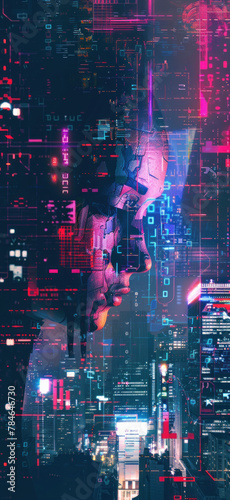 Glitched Cybernetic Grid Perspective, Amazing and simple wallpaper, for mobile