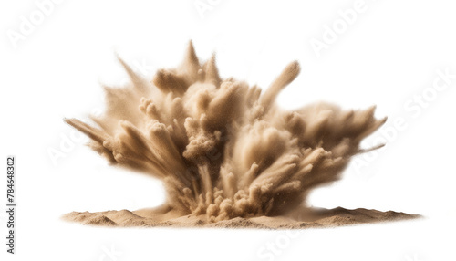 A powerful explosion of sand on isolated with transparent concept