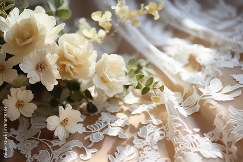 Beautiful French Embroidered Lace with flower decoration