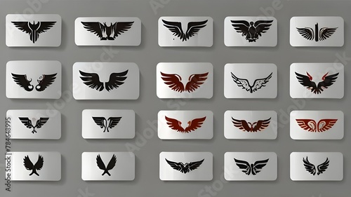 set of shields A collection of icons with wings. A basic collection of vector wings icons for web design with a white backdrop 