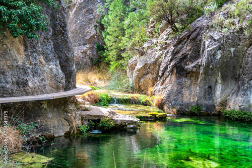 Boardwalk over the Parrisal hike in Beceite, Spain of Aragon