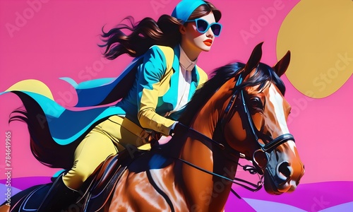 wallpaper representing a rider on horseback, in pop-art style © GERARD