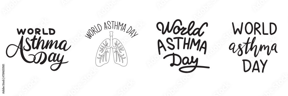 World Asthma Day text. Hand drawn vector art.