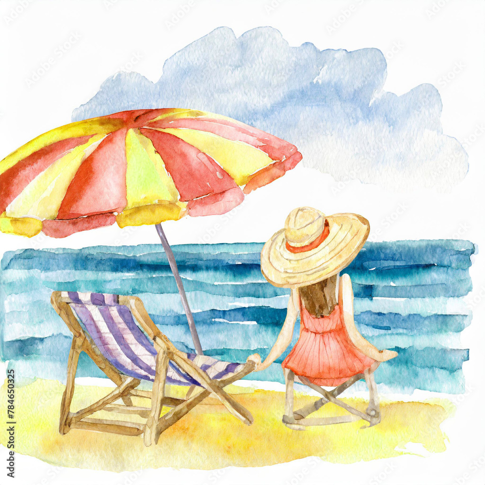 Wakacje odpoczynek na plaży ilustracja - obrazy, fototapety, plakaty 