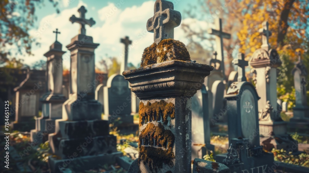 Fototapeta premium Old ancient grave cemetery wallpaper background