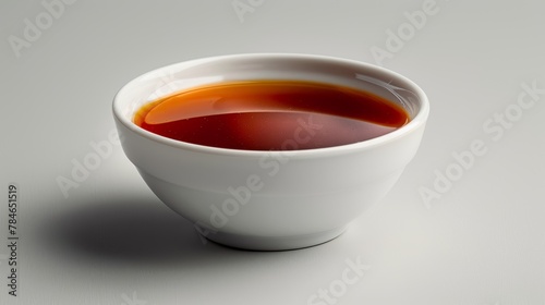Hot Honey Sauce in a White Bowl - Low Perspective View with Soft Lighting Generative AI