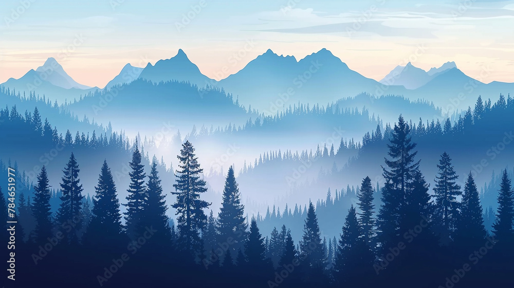 mountain landscape with fog illustration 