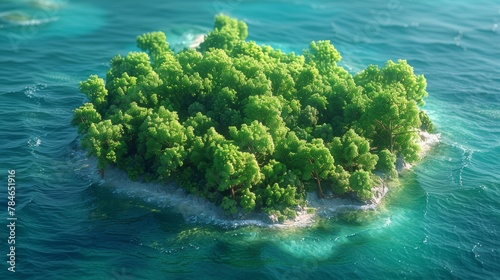 Lush Tropical Island Amidst the Vast Ocean Generative AI © Alex