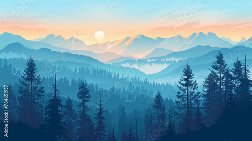 sunrise over mountains illustration 