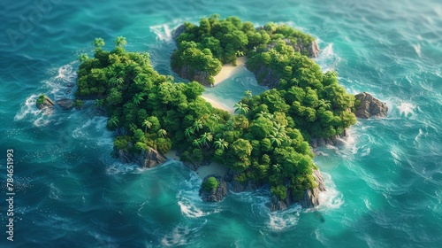 Secluded Tropical Paradise: A Verdant Island Oasis in the Open Sea Generative AI © Alex