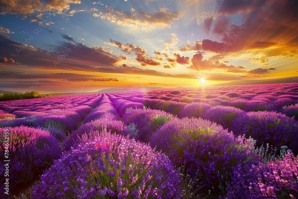 Obraz premium lavender field at sunrise