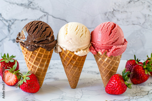 tree ice cream cones  with strawberry