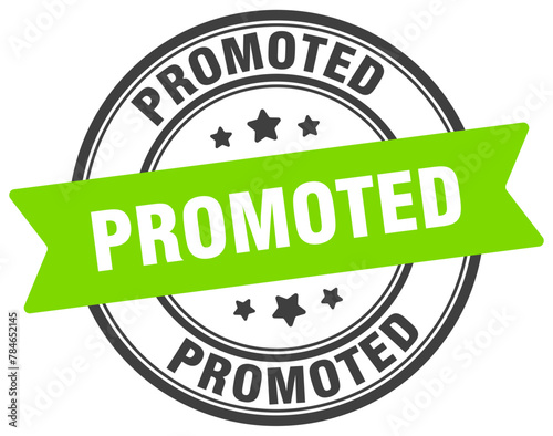 promoted stamp. promoted label on transparent background. round sign