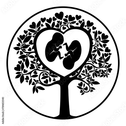 it's twins! Multiple pregnancy. Monozygotic twins (embryos). Design element for pregnancy theme. Maternity, motherhood, baby.  Baby Desire.  Fetus.  Vector illustration