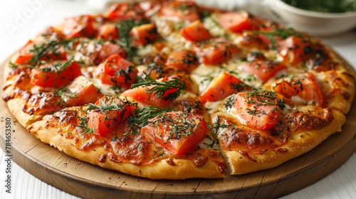 Delicious Pizza with Smoked Salmon, Creme Fraiche, Onions, and Capers Generative AI