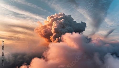 A large, dark smoke plume rises against a sunset sky, highlighting environmental concerns.