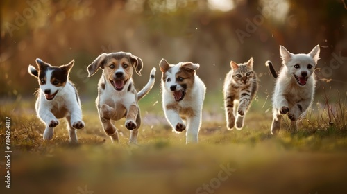 cats and dogs running outdoors