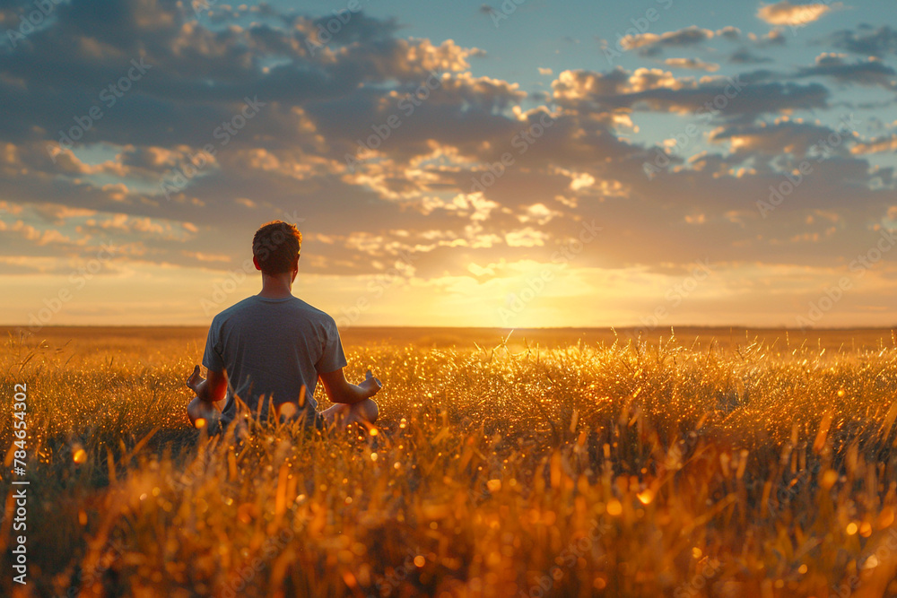 A man in a field of wheat at sunset. A man in a field of wheat at sunset.