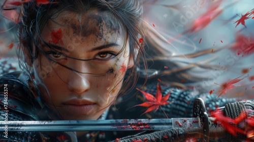 Woman samurai warrior with sword wallpaper background