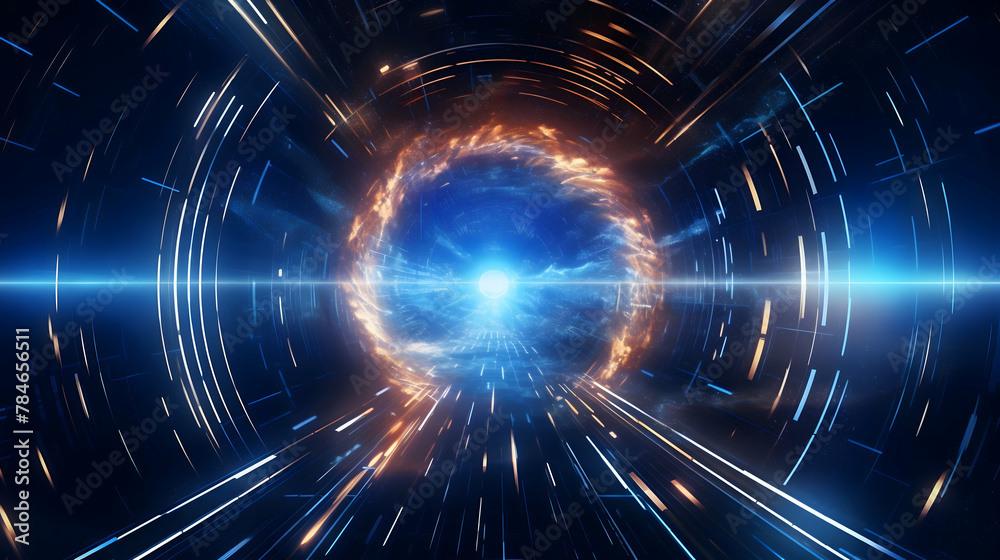 Step into the future of technology with a captivating abstract HUD tunnel, pulsating with motion graphics depicting data centers, servers, and lightning-fast internet connections, all rendered