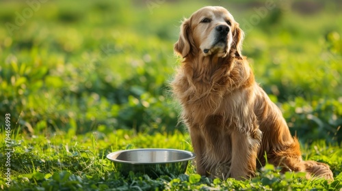 A Golden Retriever and its Bowl photo