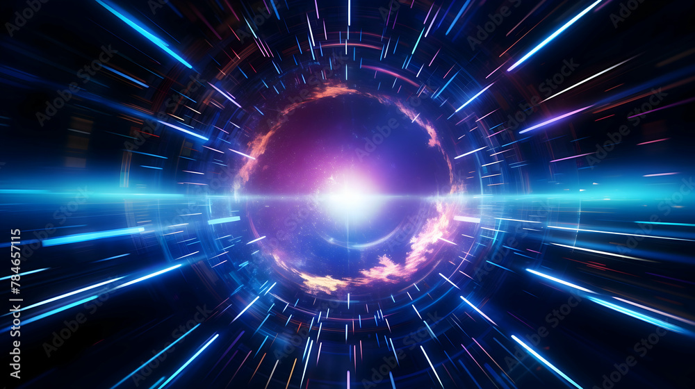 Fototapeta premium Delve into the realm of technology with an abstract HUD tunnel, where mesmerizing motion graphics of data centers, servers, and internet speed create a visual symphony, all presented in stunning HD by