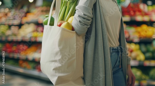 Woman Carrying Eco-Friendly Grocery Bag photo