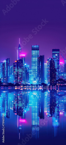 Neon Cityscape Aerial View.  Amazing and simple wallpaper  for mobile