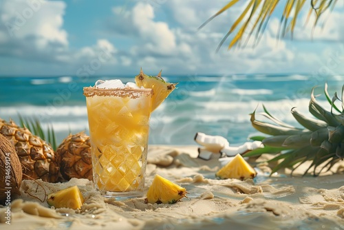 Tropical pineapple juice with coconut rim